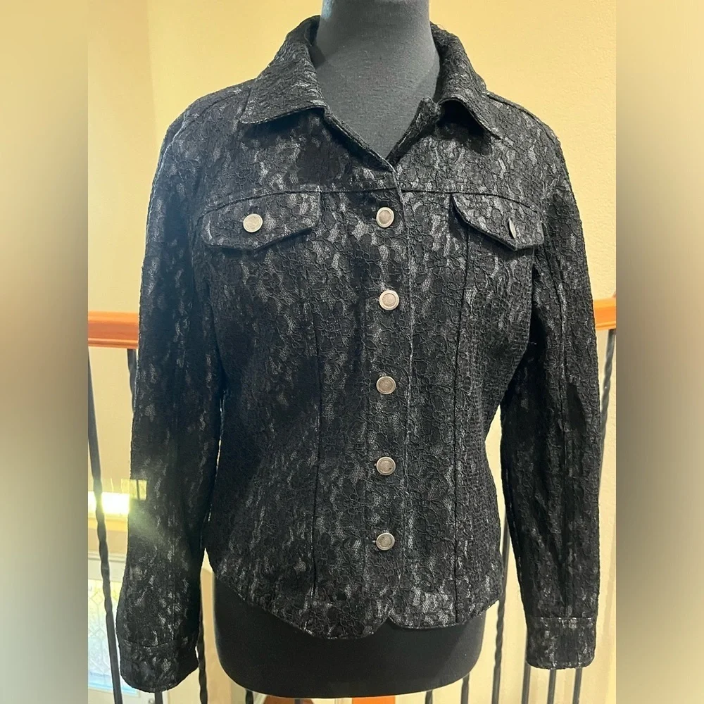 Jendo Black Lace DENIM BUTTON UP JACKET WOMEN SIZE 12